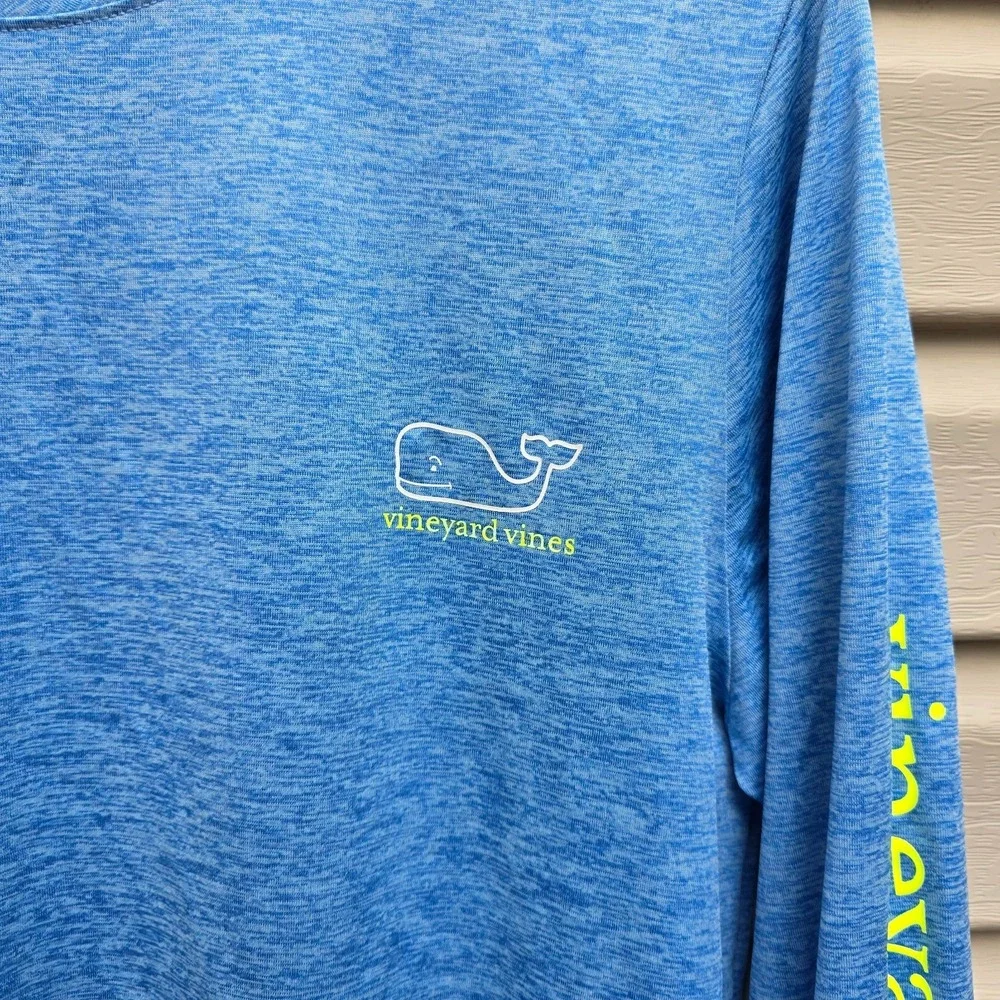 Vineyard Vines Boys XL 18 Performance Shirt Blue Heathered Whale Tee Long Sleeve - Picture 2 of 5